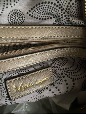 Moda Luxe Metallic Taupe Tote with Gold Logo